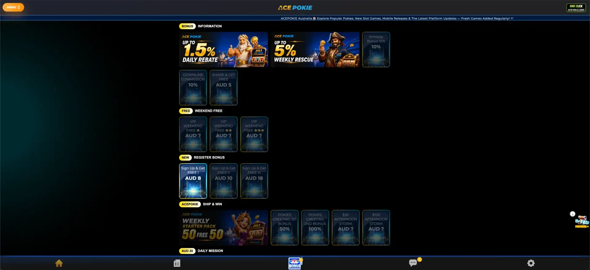 Acepokie promotions and bonuses