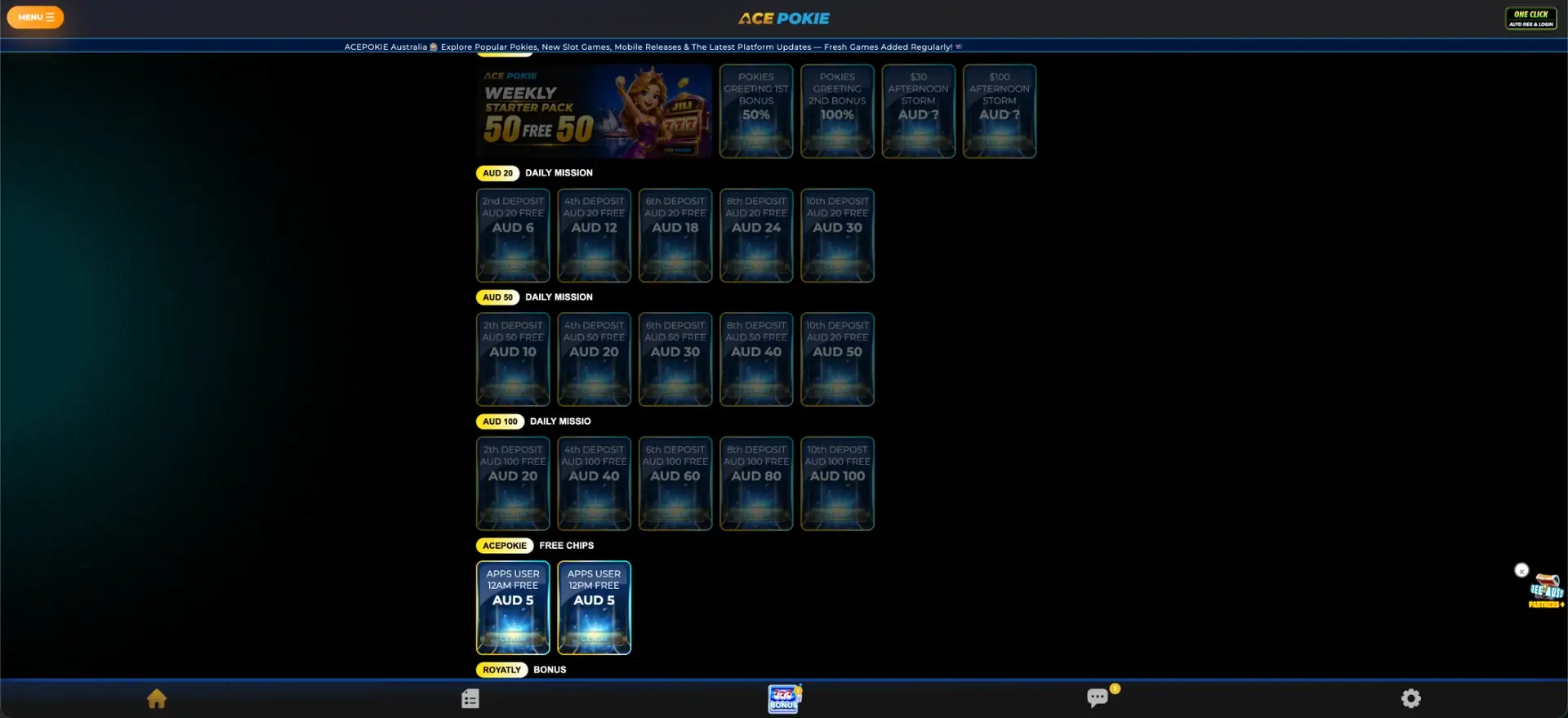 Acepokie Daily Mission rewards