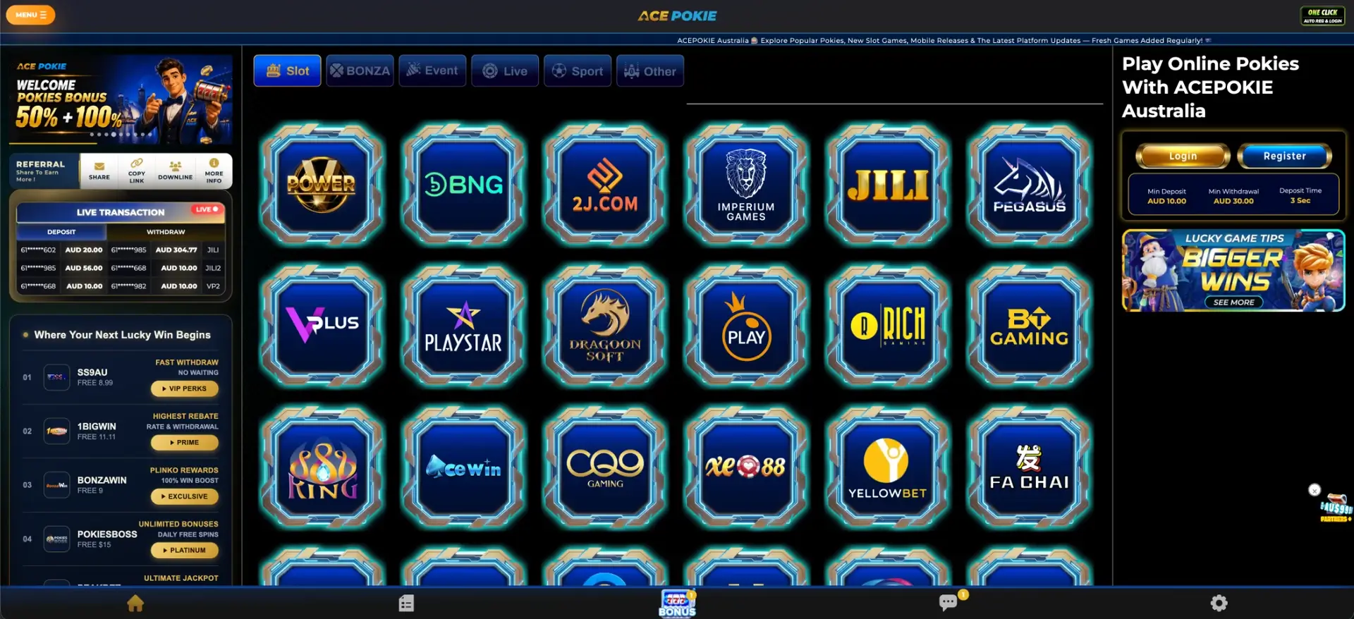 Acepokie slot providers