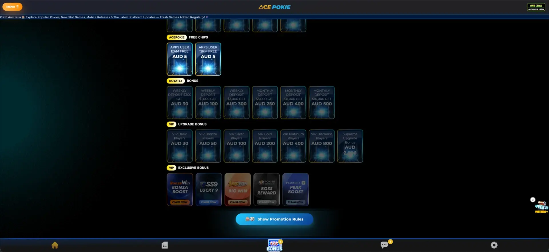 Acepokie VIP bonus levels